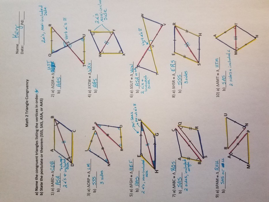 Congruent triangles aas hl worksheet answers