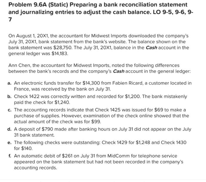 Problem 11-6 reconciling the bank statement