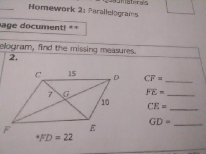 The quadrilateral shown is a parallelogram. label the missing measures