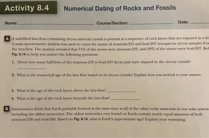 Activity 8.4 numerical dating of rocks and fossils