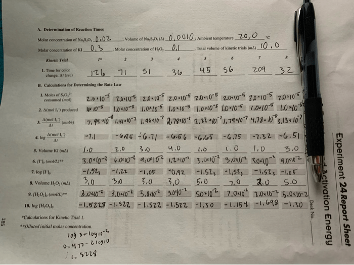 Experiment 24 rate law and activation energy pre lab answers